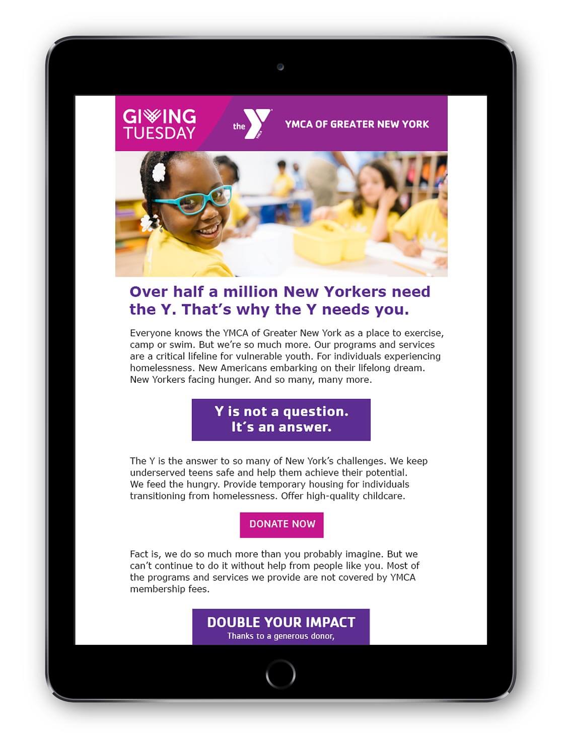 YMCA. Over half a million New Yorkers need the Y.